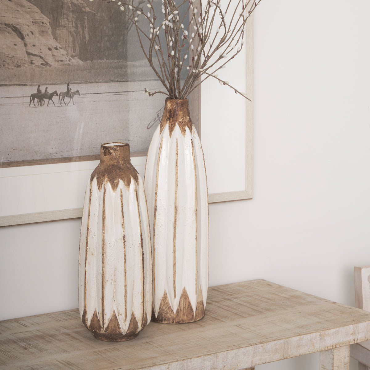 Sisko I Short Rustic Brown White Ceramic Vase-Vase-DECOROLALA