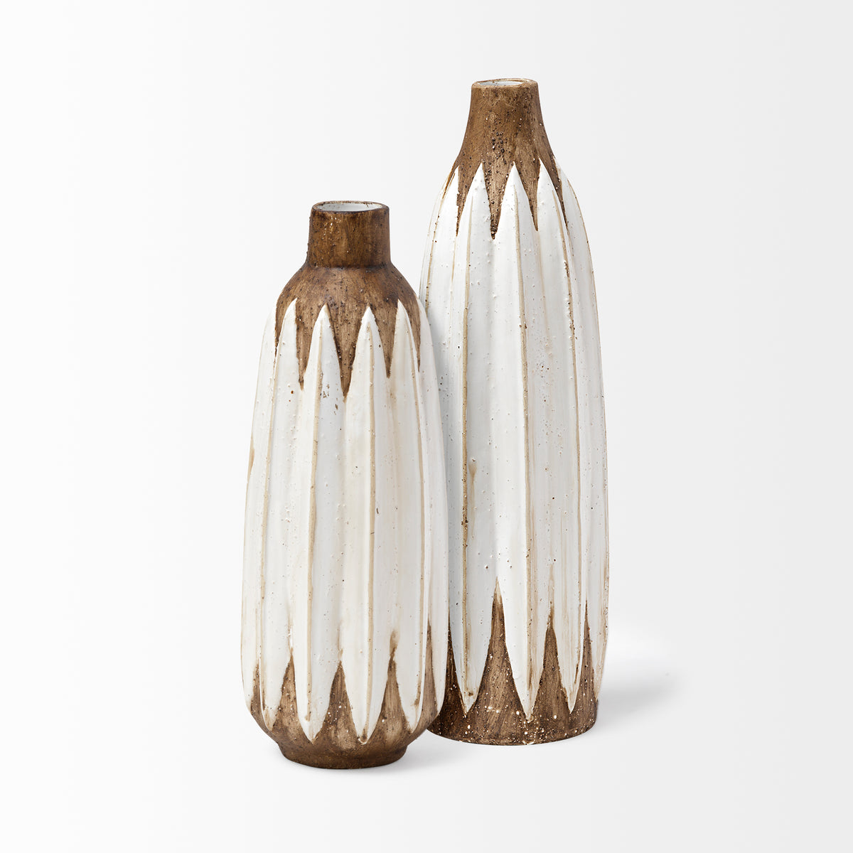 Sisko II Tall Rustic Brown White Ceramic Vase-Vase-DECOROLALA