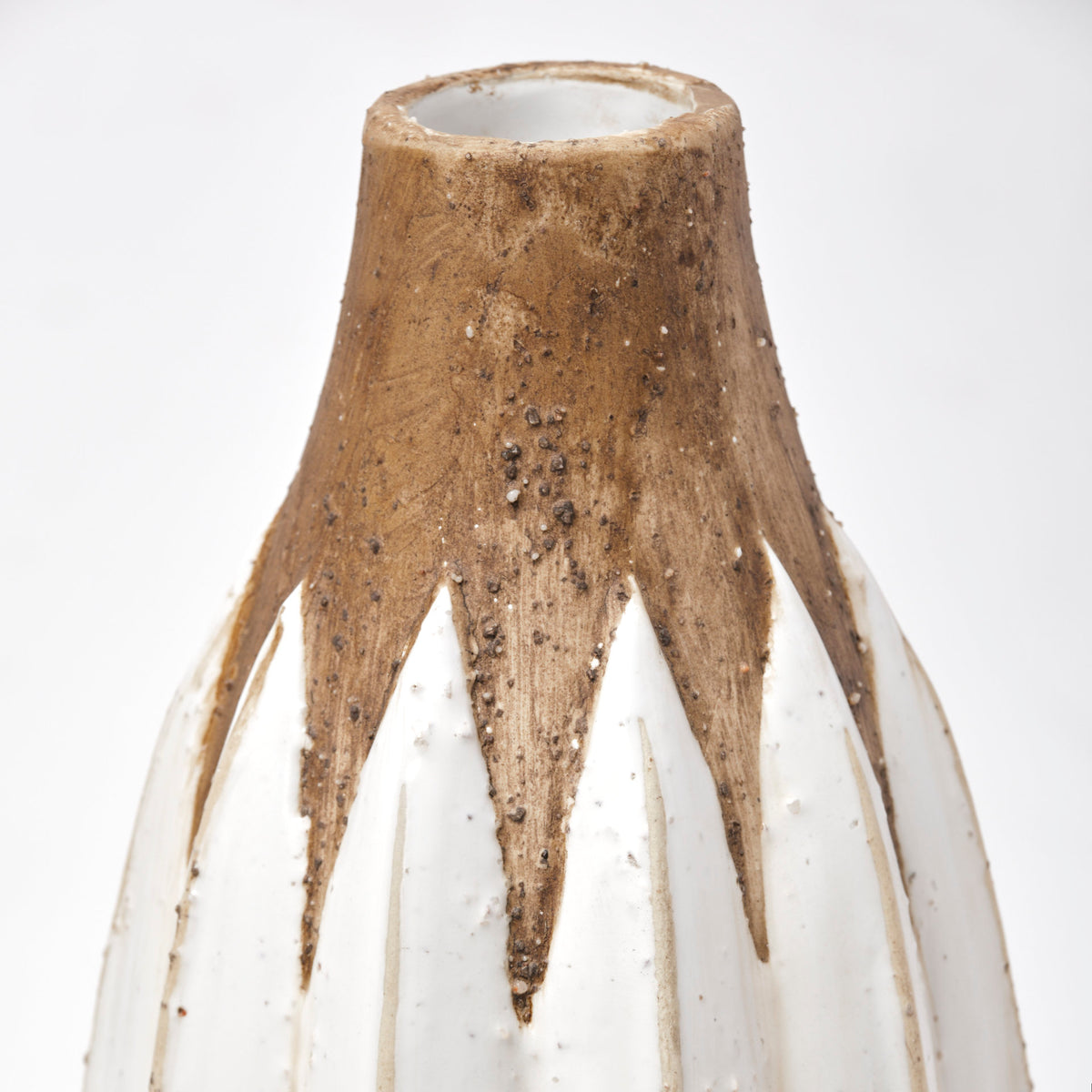 Sisko II Tall Rustic Brown White Ceramic Vase-Vase-DECOROLALA