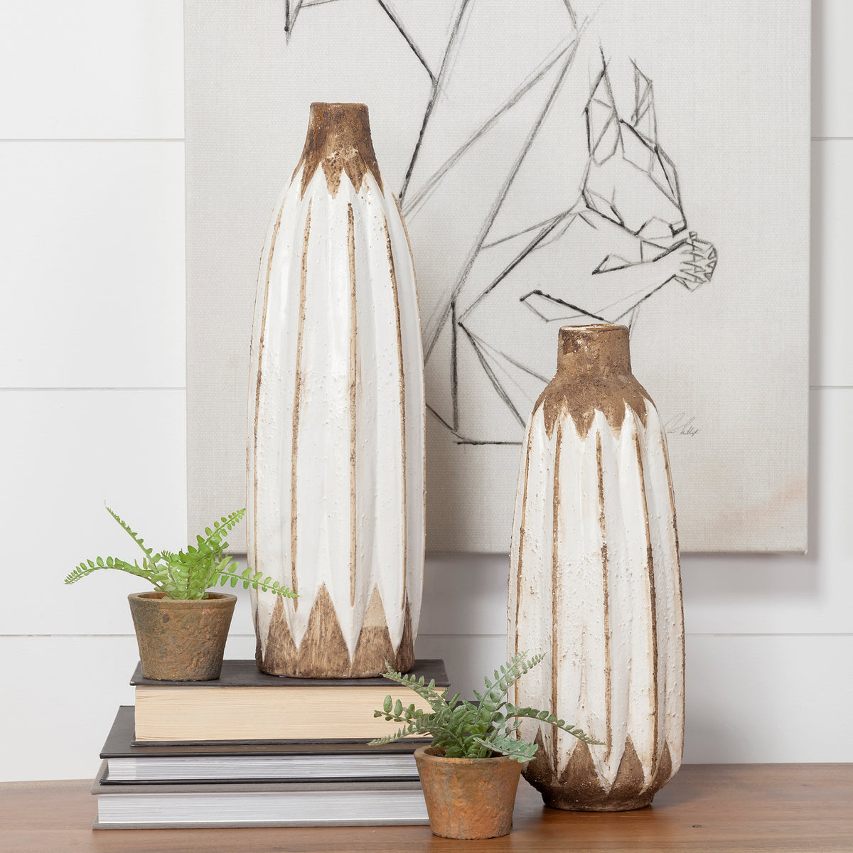 Sisko II Tall Rustic Brown White Ceramic Vase-Vase-DECOROLALA