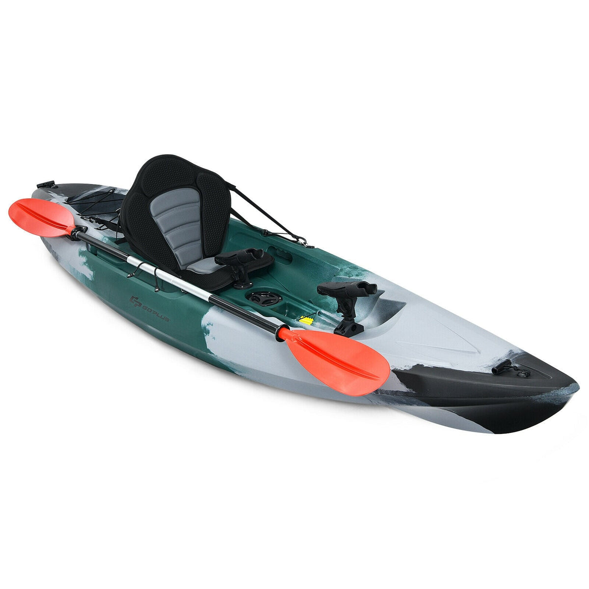 Sit-on-Top Fishing Kayak Boat With Fishing Rod Holders and Paddle-Gray-Surfing-DECOROLALA