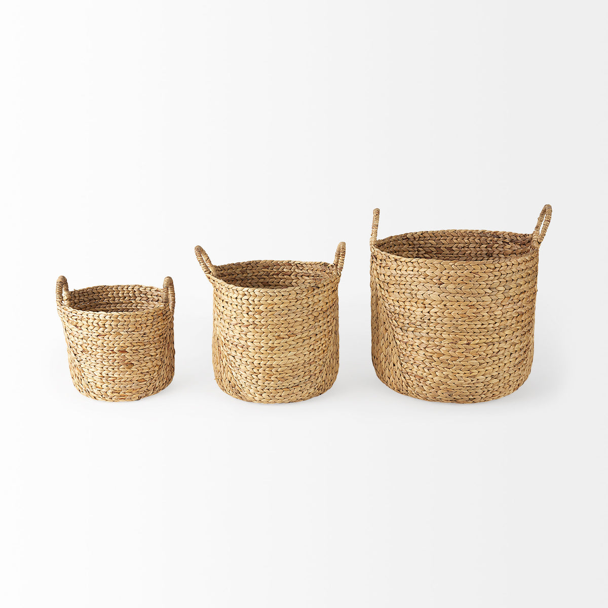 Sivan Round Water Hyacinth Baskets - Light Brown Set of 3-Decorative Baskets-DECOROLALA