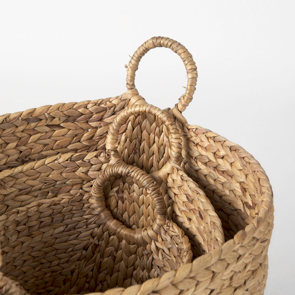 Sivan Round Water Hyacinth Baskets - Light Brown Set of 3-Decorative Baskets-DECOROLALA