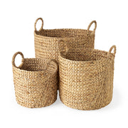 Sivan Round Water Hyacinth Baskets - Light Brown Set of 3-Decorative Baskets-DECOROLALA