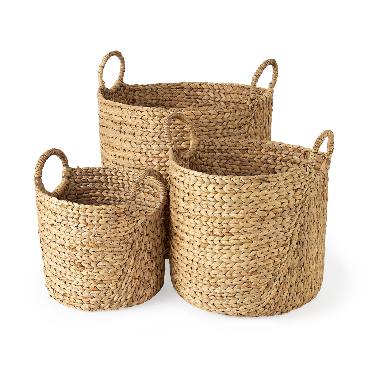 Sivan Round Water Hyacinth Baskets - Light Brown Set of 3-Decorative Baskets-DECOROLALA