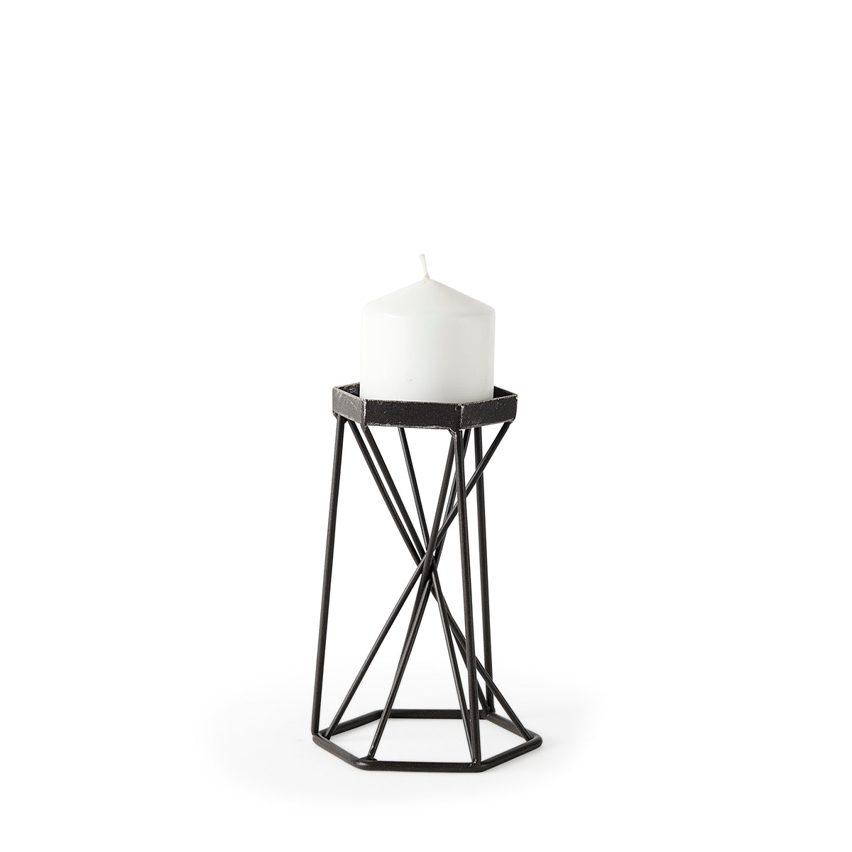 Sixx I Small Antiqued Metal Hexagonal Table Candle Holder-Table Candle Holders-DECOROLALA