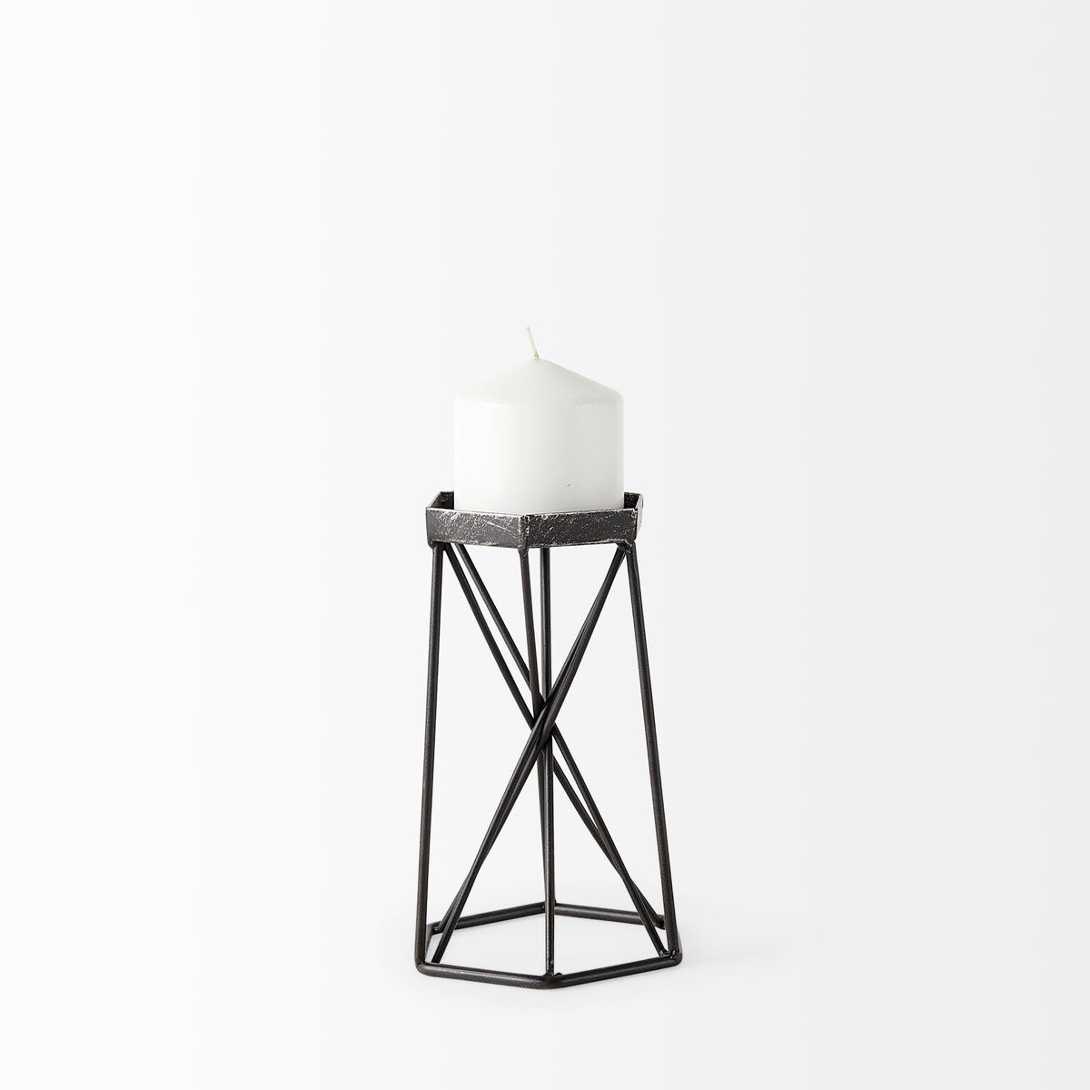 Sixx I Small Antiqued Metal Hexagonal Table Candle Holder-Table Candle Holders-DECOROLALA