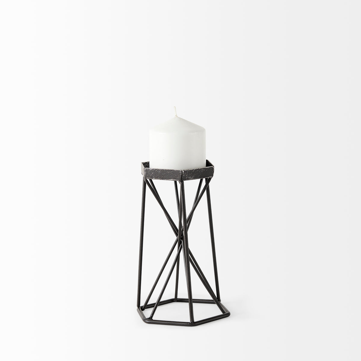 Sixx I Small Antiqued Metal Hexagonal Table Candle Holder-Table Candle Holders-DECOROLALA