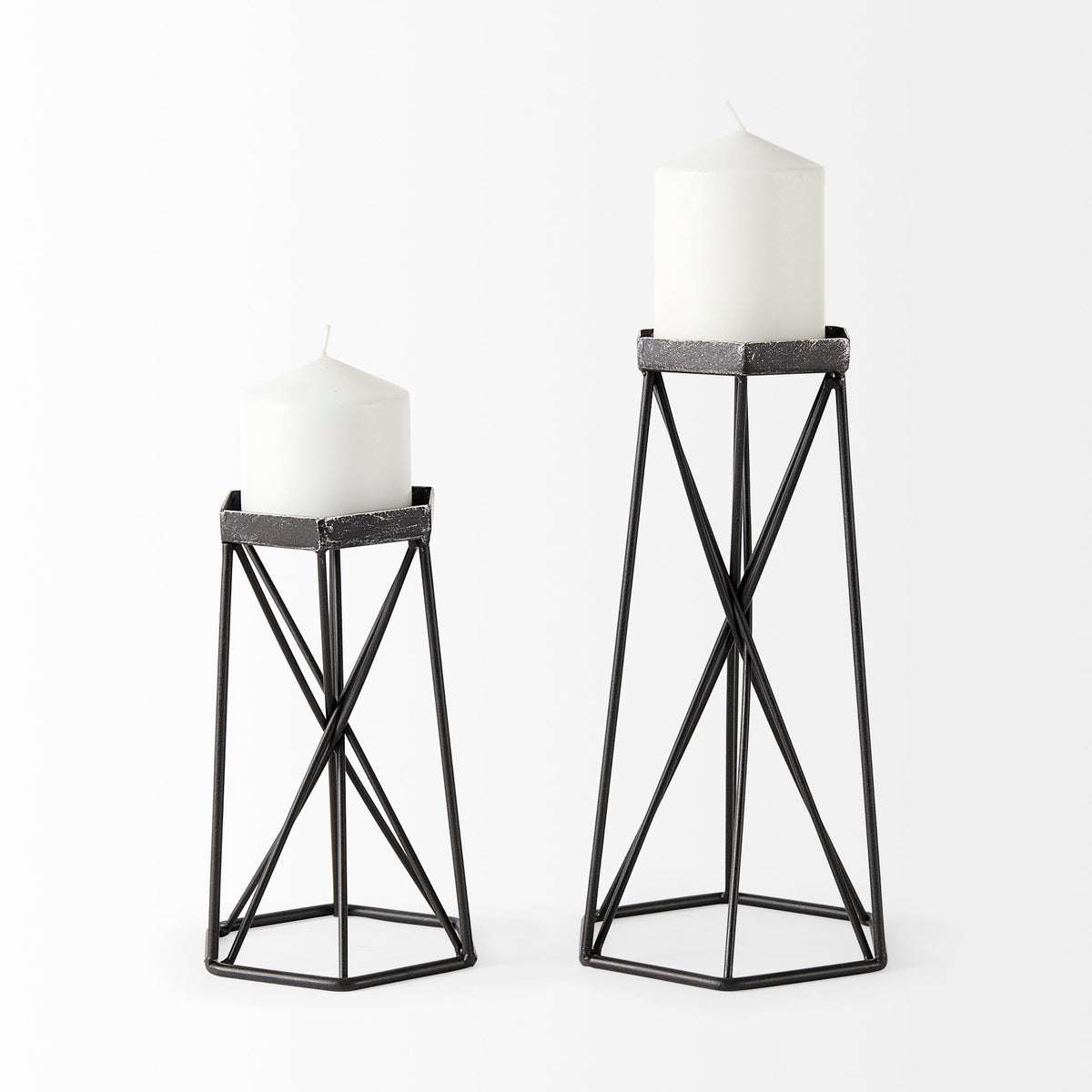 Sixx I Small Antiqued Metal Hexagonal Table Candle Holder-Table Candle Holders-DECOROLALA