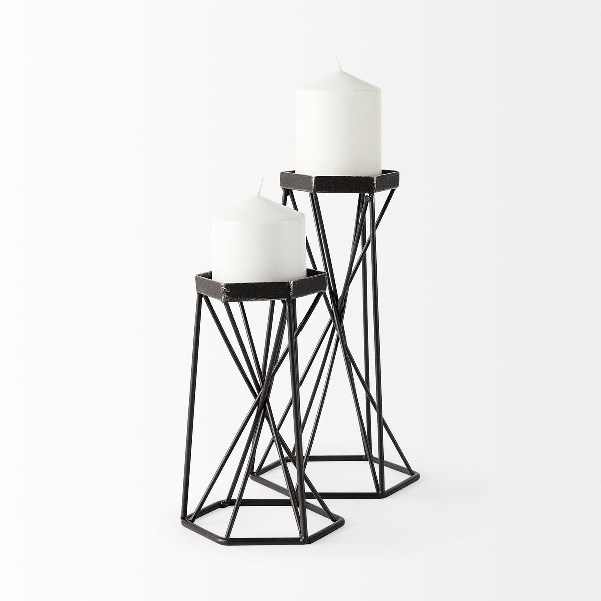 Sixx I Small Antiqued Metal Hexagonal Table Candle Holder-Table Candle Holders-DECOROLALA
