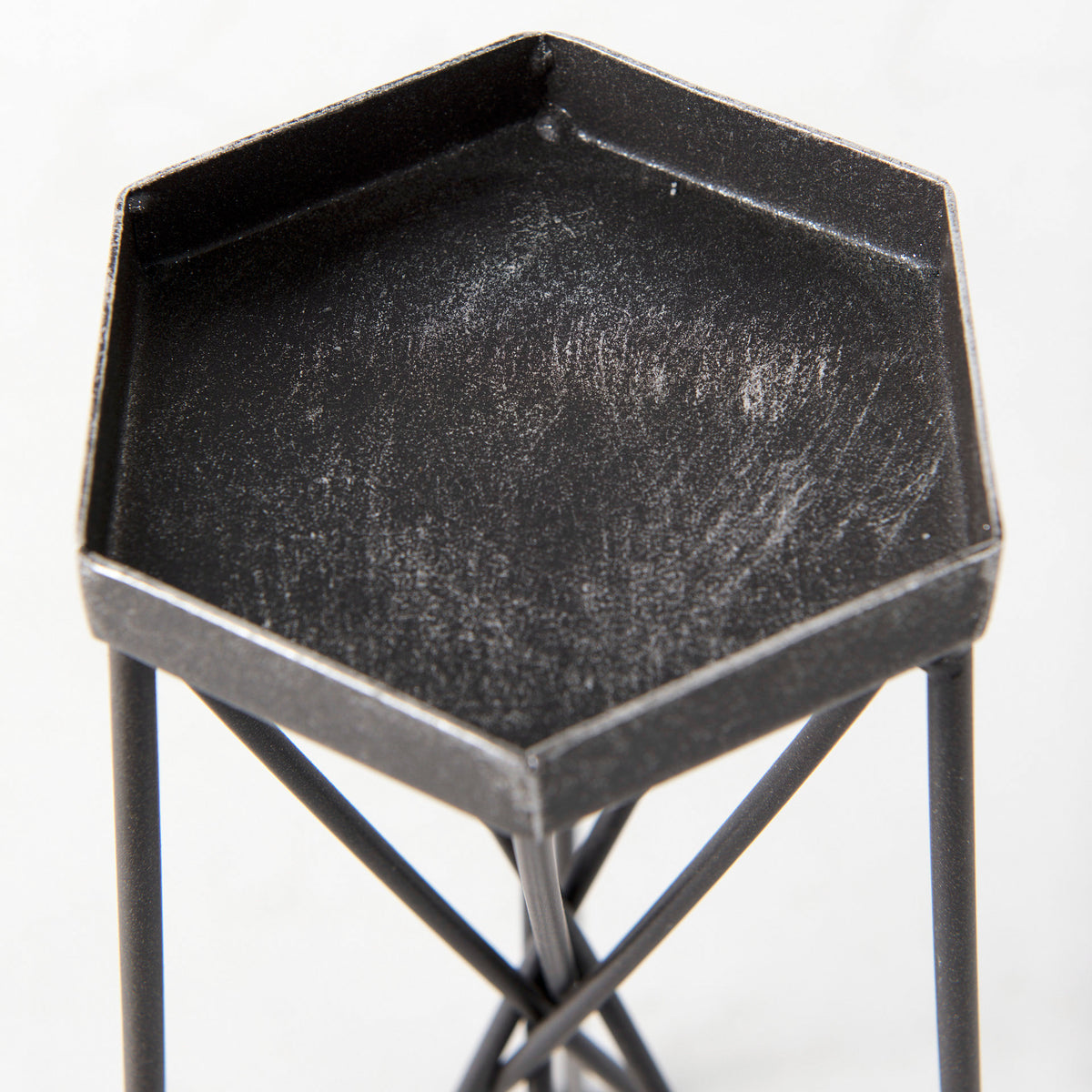 Sixx I Small Antiqued Metal Hexagonal Table Candle Holder-Table Candle Holders-DECOROLALA