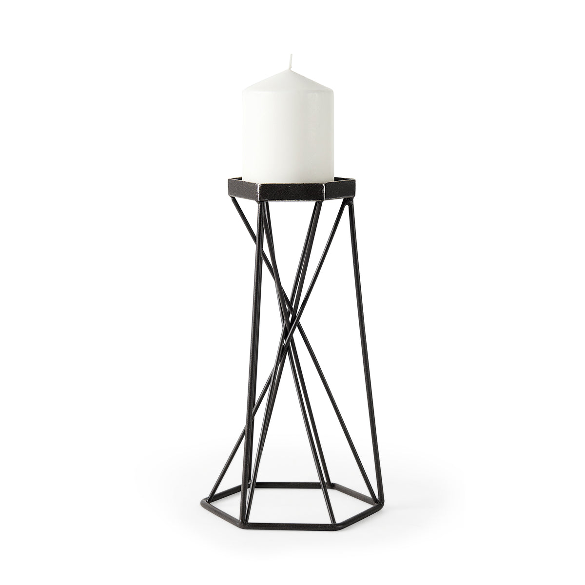 Sixx II Large Antiqued Metal Hexagonal Table Candle Holder-Table Candle Holders-DECOROLALA