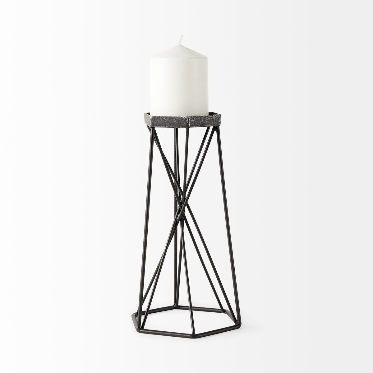 Sixx II Large Antiqued Metal Hexagonal Table Candle Holder-Table Candle Holders-DECOROLALA