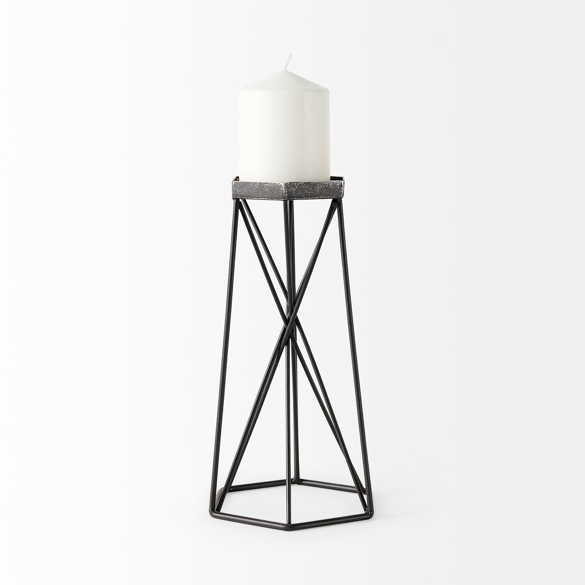 Sixx II Large Antiqued Metal Hexagonal Table Candle Holder-Table Candle Holders-DECOROLALA