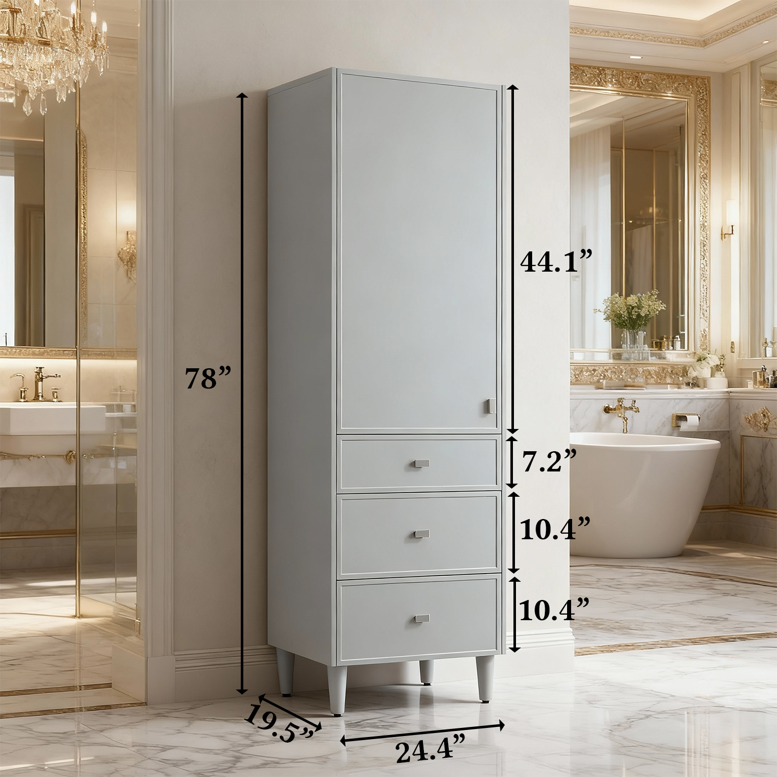 Bathroom Freestanding Linen Cabinet - Hampton Grey