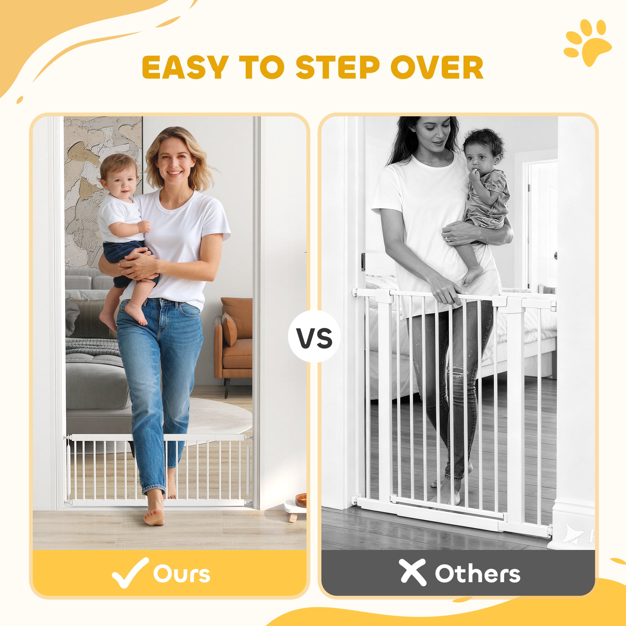 26"-37" Dog Gate, Adjustable Pet Gate, Fits 14" Tall with 2 Extension, Pressure Mount Kit for Stairs and Doorways, White