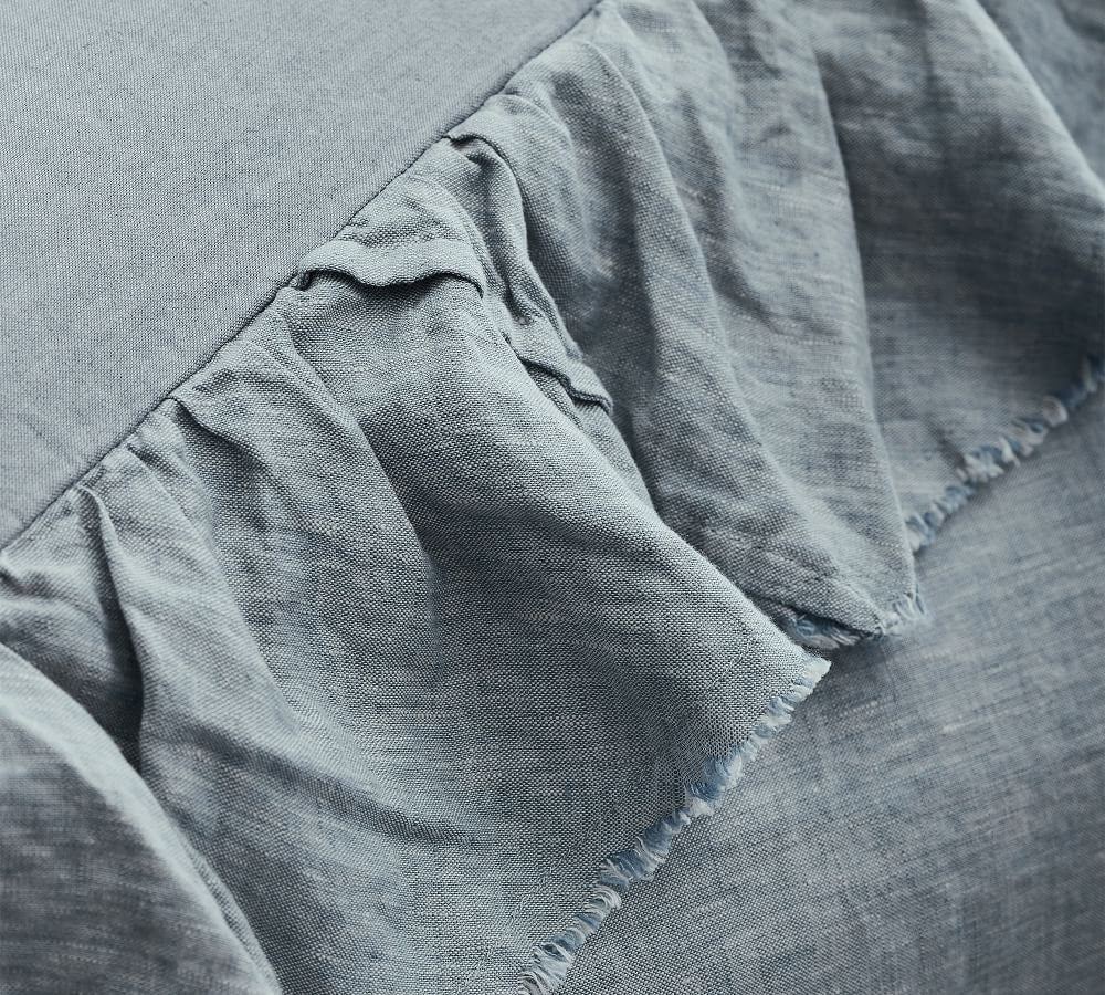 Sky Blue 3 Piece Ruffle Duvet Cover Set - Handmade Linen Mix-n/a-DECOROLALA