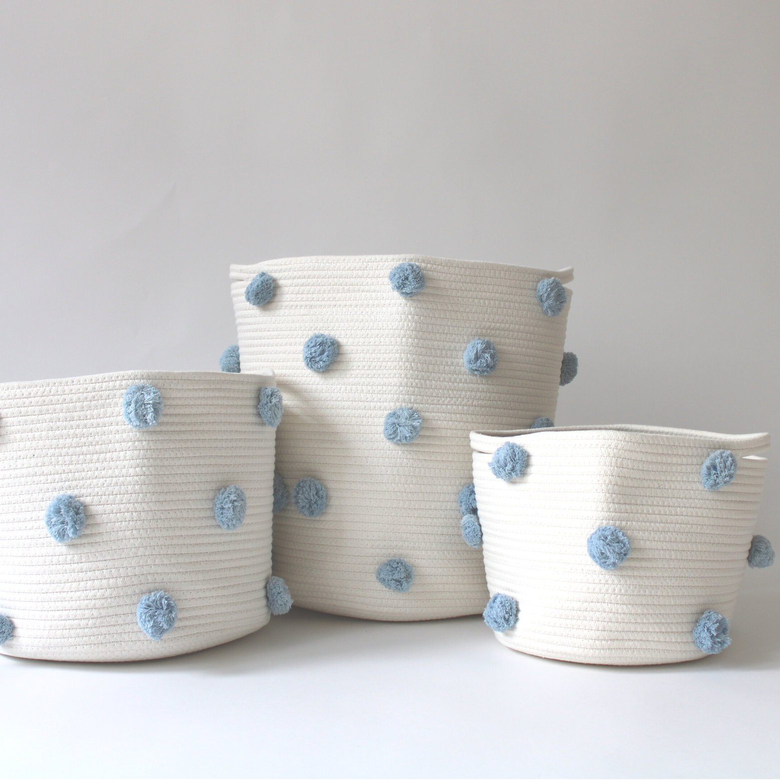 Sky Blue Pom Basket - Medium-Basket-DECOROLALA