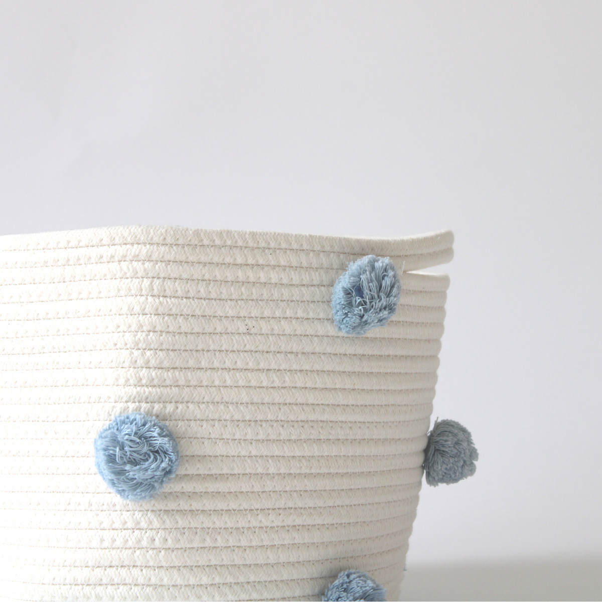 Sky Blue Pom Basket - Medium-Baskets-DECOROLALA