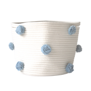 Sky Blue Pom Basket - Medium-Baskets-DECOROLALA