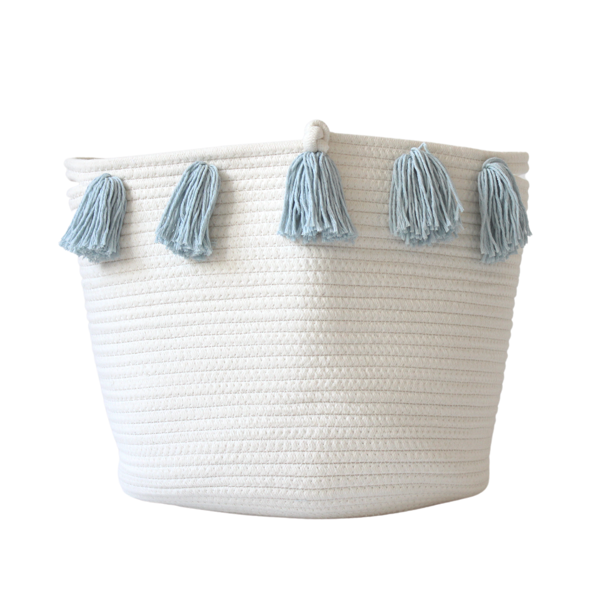 Sky Blue Tassel Basket - Large-Baskets-DECOROLALA