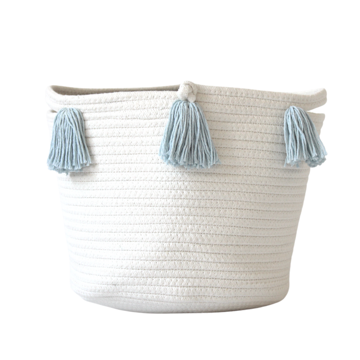 Sky Blue Tassel Basket - Medium-Baskets-DECOROLALA