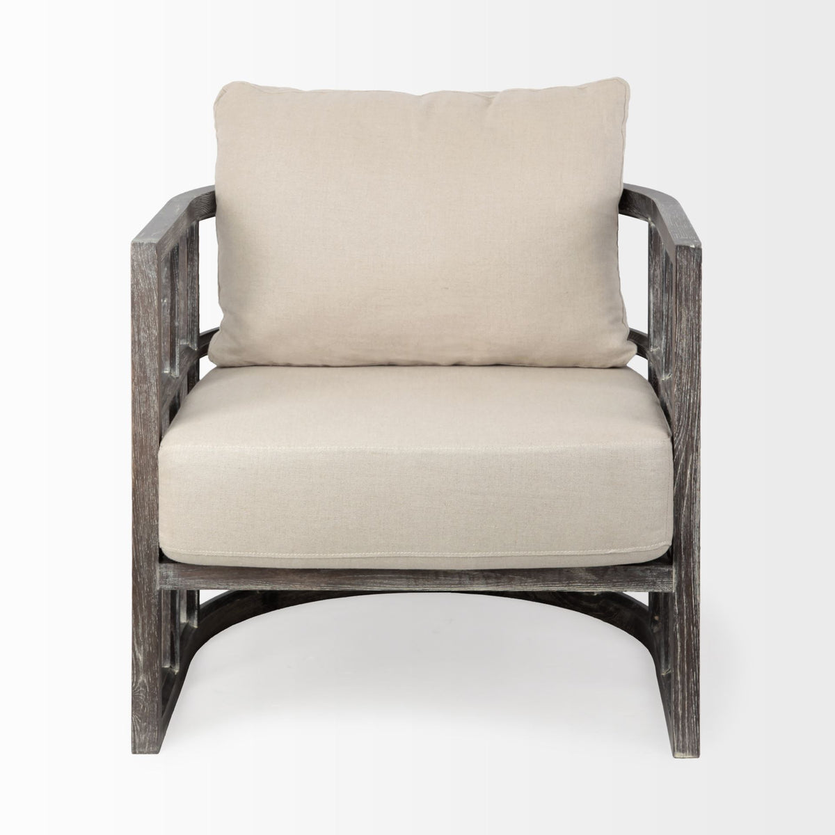Skylar I Cream Fabric Covered Cushioned Demi-Lune Wooden Frame Accent Chair-Accent Chairs-DECOROLALA