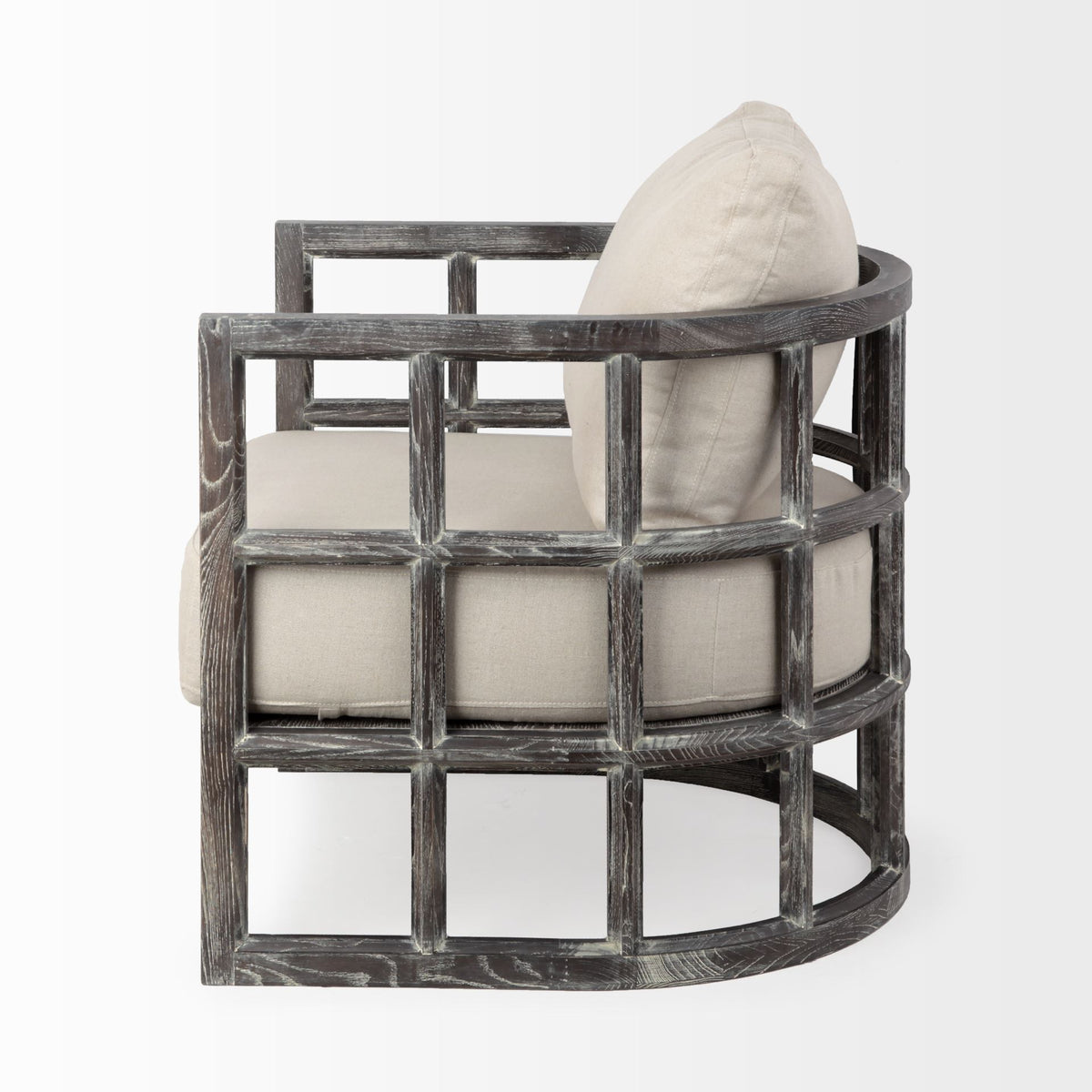 Skylar I Cream Fabric Covered Cushioned Demi-Lune Wooden Frame Accent Chair-Accent Chairs-DECOROLALA