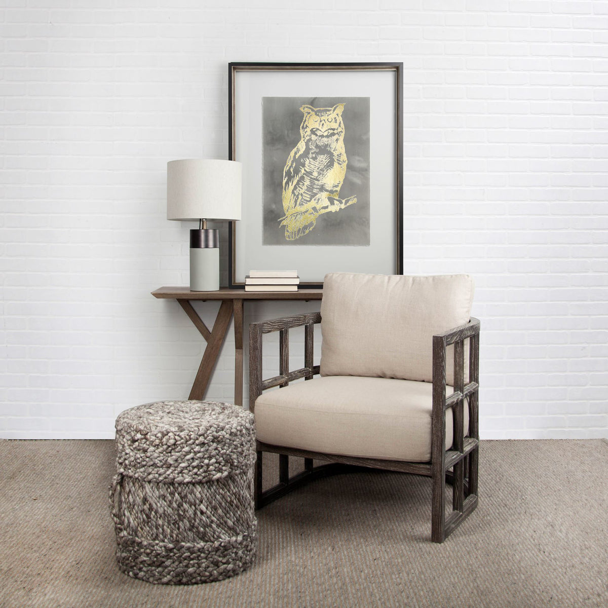 Skylar I Cream Fabric Covered Cushioned Demi-Lune Wooden Frame Accent Chair-Accent Chairs-DECOROLALA