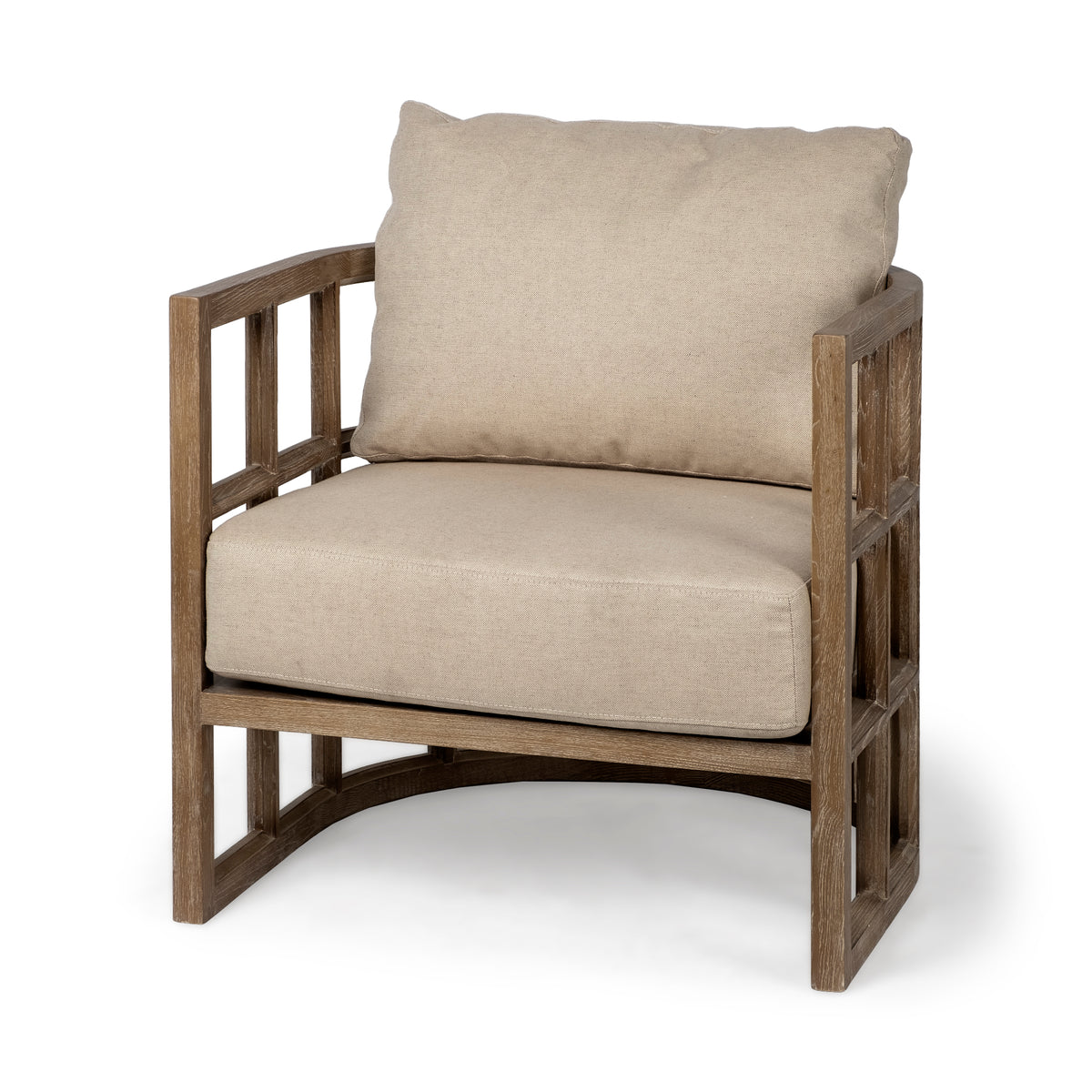 Skylar II Tan Fabric Covered Cushioned Demi-Lune Wooden Frame Accent Chair-Accent Chairs-DECOROLALA
