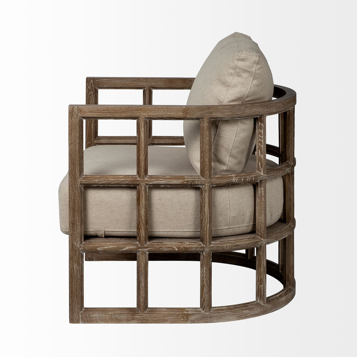Skylar II Tan Fabric Covered Cushioned Demi-Lune Wooden Frame Accent Chair-Accent Chairs-DECOROLALA