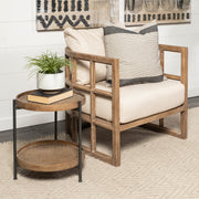 Skylar II Tan Fabric Covered Cushioned Demi-Lune Wooden Frame Accent Chair-Accent Chairs-DECOROLALA