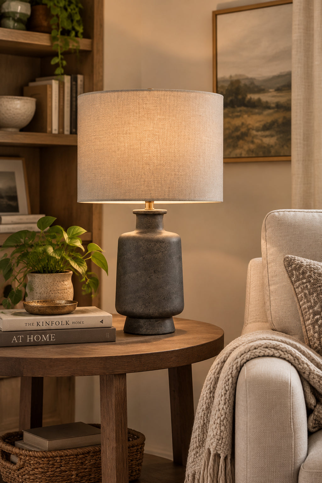 Skylar Table Lamp - Dark Grey Ceramic Taupe-Lighting-DECOROLALA
