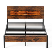 Slatted Full Bed Frame with LED Lights and Storage Headboard No Box Spring Needed-Full Size-Simple Bed Frame-DECOROLALA