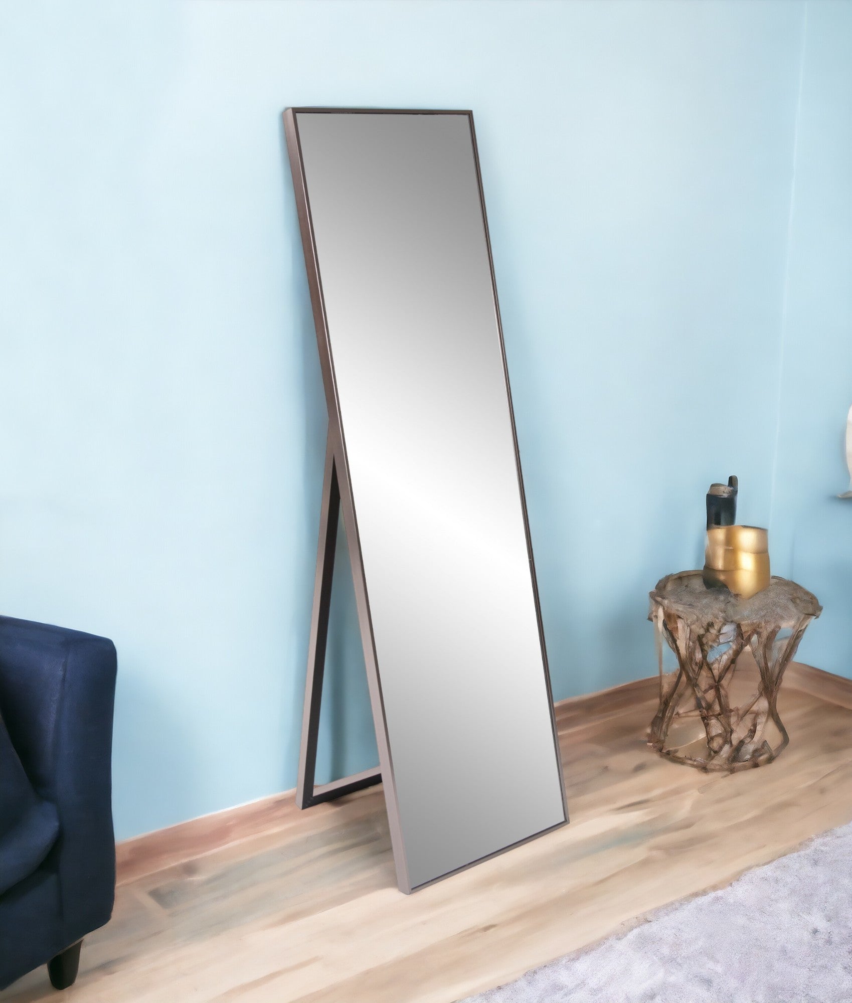 Sleek Brushed Brass Rectangular Full Length Standing Mirror-Mirrors-DECOROLALA