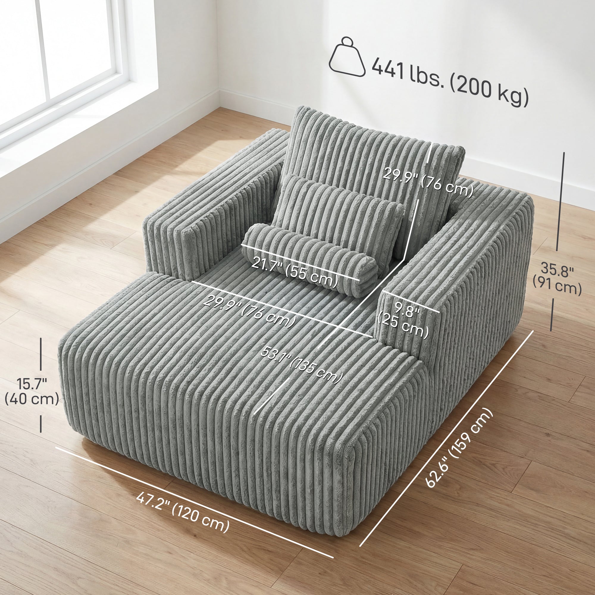 Sleeper Chair Bed with Pillow - Grey Corduroy-DECOROLALA