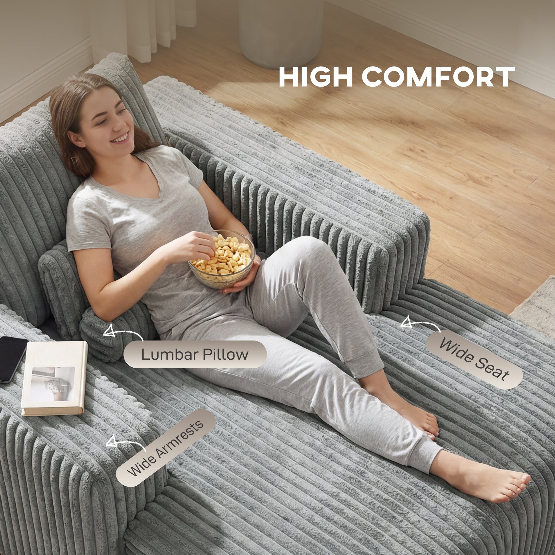 Sleeper Chair Bed with Pillow - Grey Corduroy-DECOROLALA