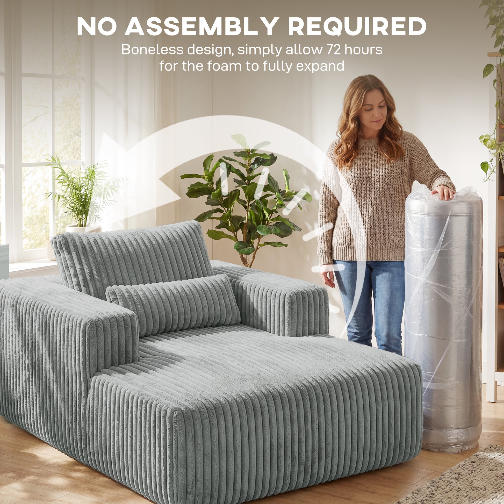 Sleeper Chair Bed with Pillow - Grey Corduroy-DECOROLALA