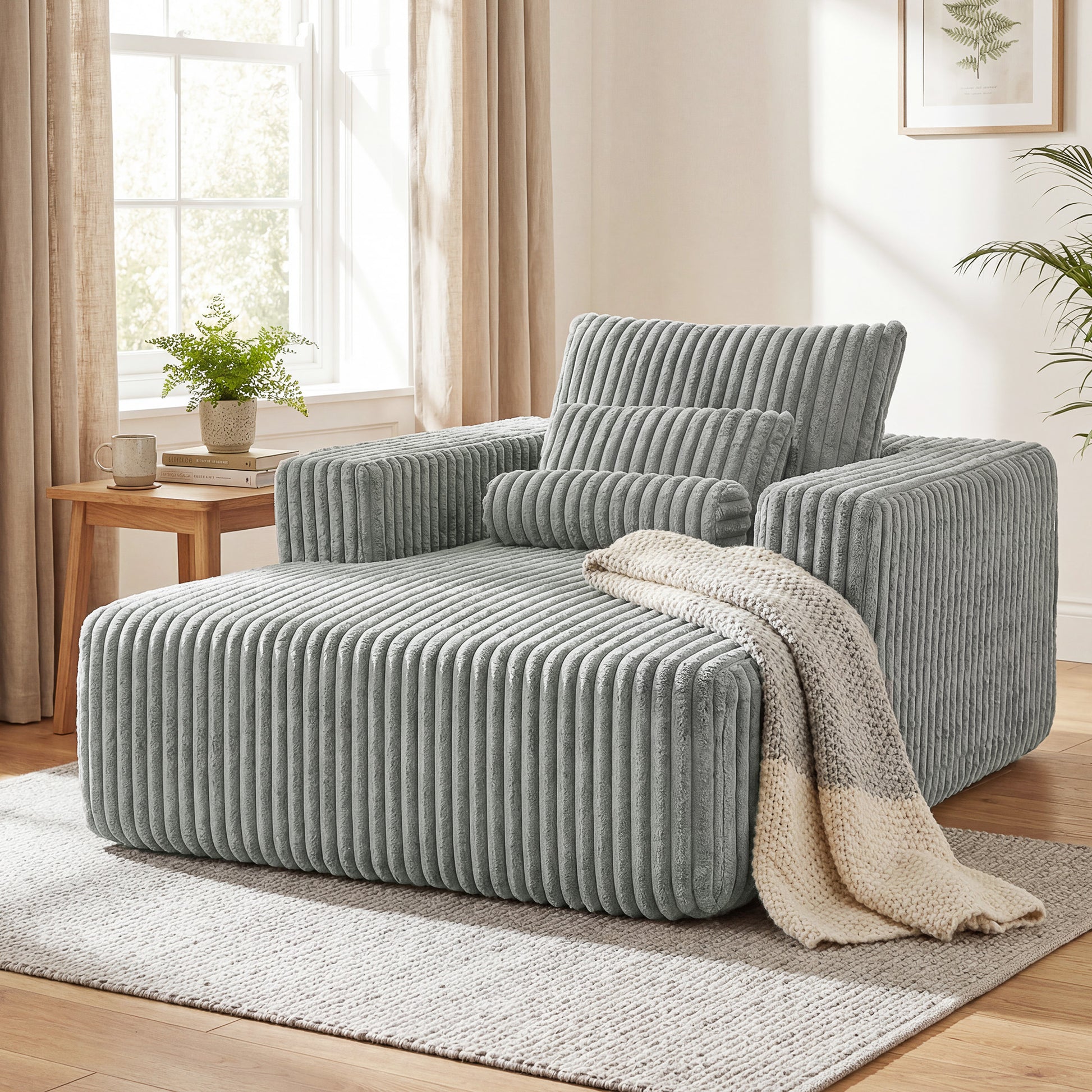 Sleeper Chair Bed with Pillow - Grey Corduroy-DECOROLALA