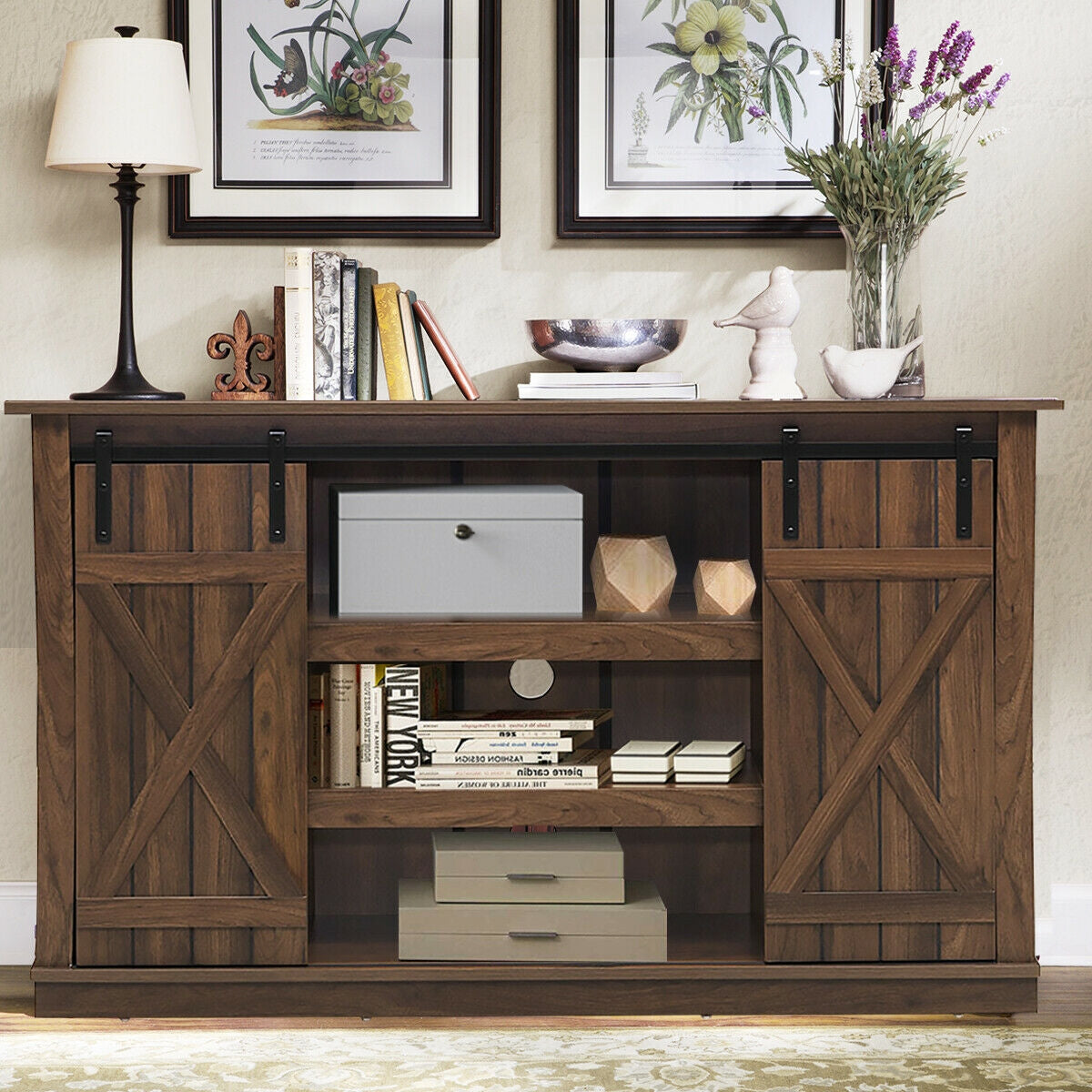 Sliding Barn TV Stand Console Table-Brown-Entertainment Centers & TV Stands-DECOROLALA