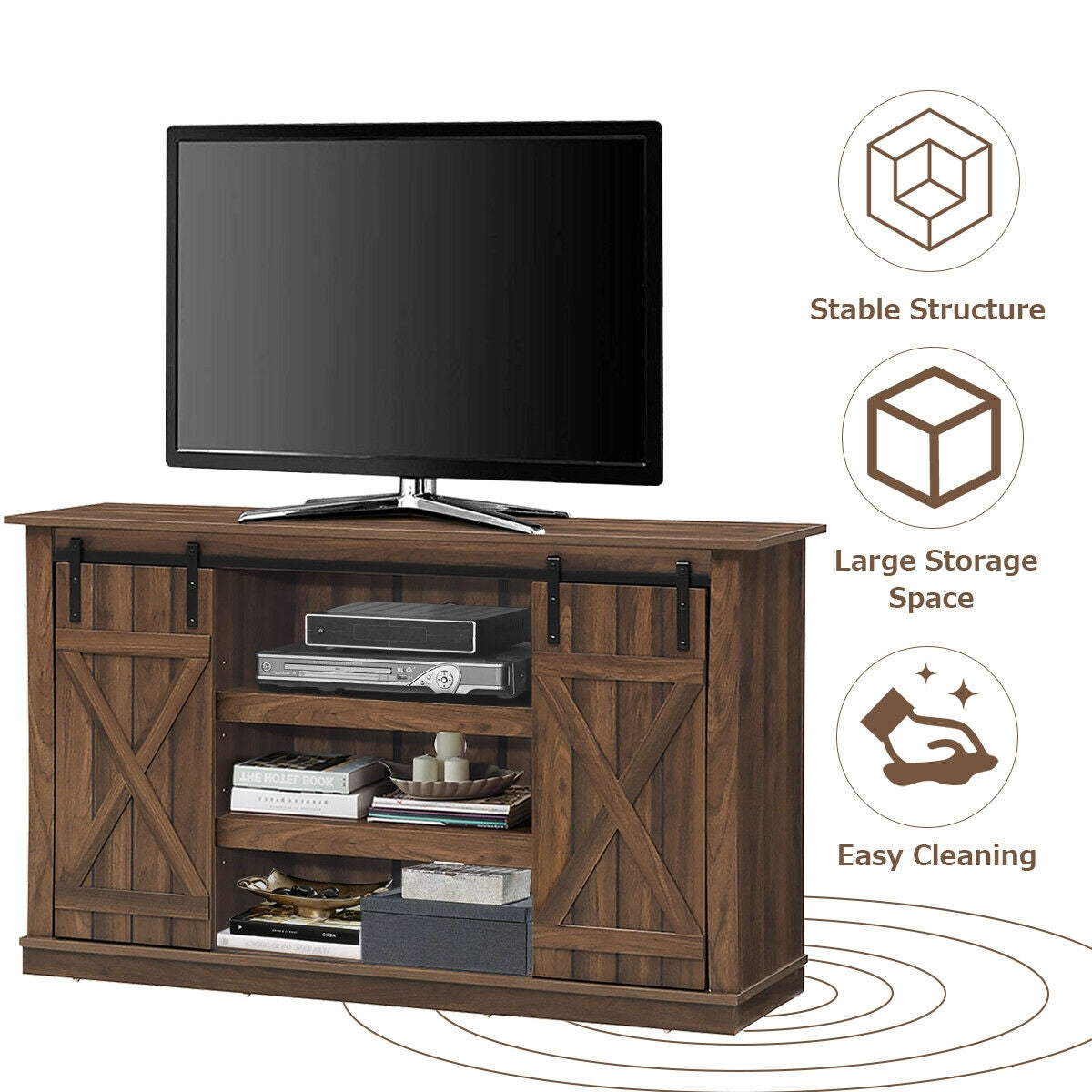 Sliding Barn TV Stand Console Table-Brown-Entertainment Centers & TV Stands-DECOROLALA