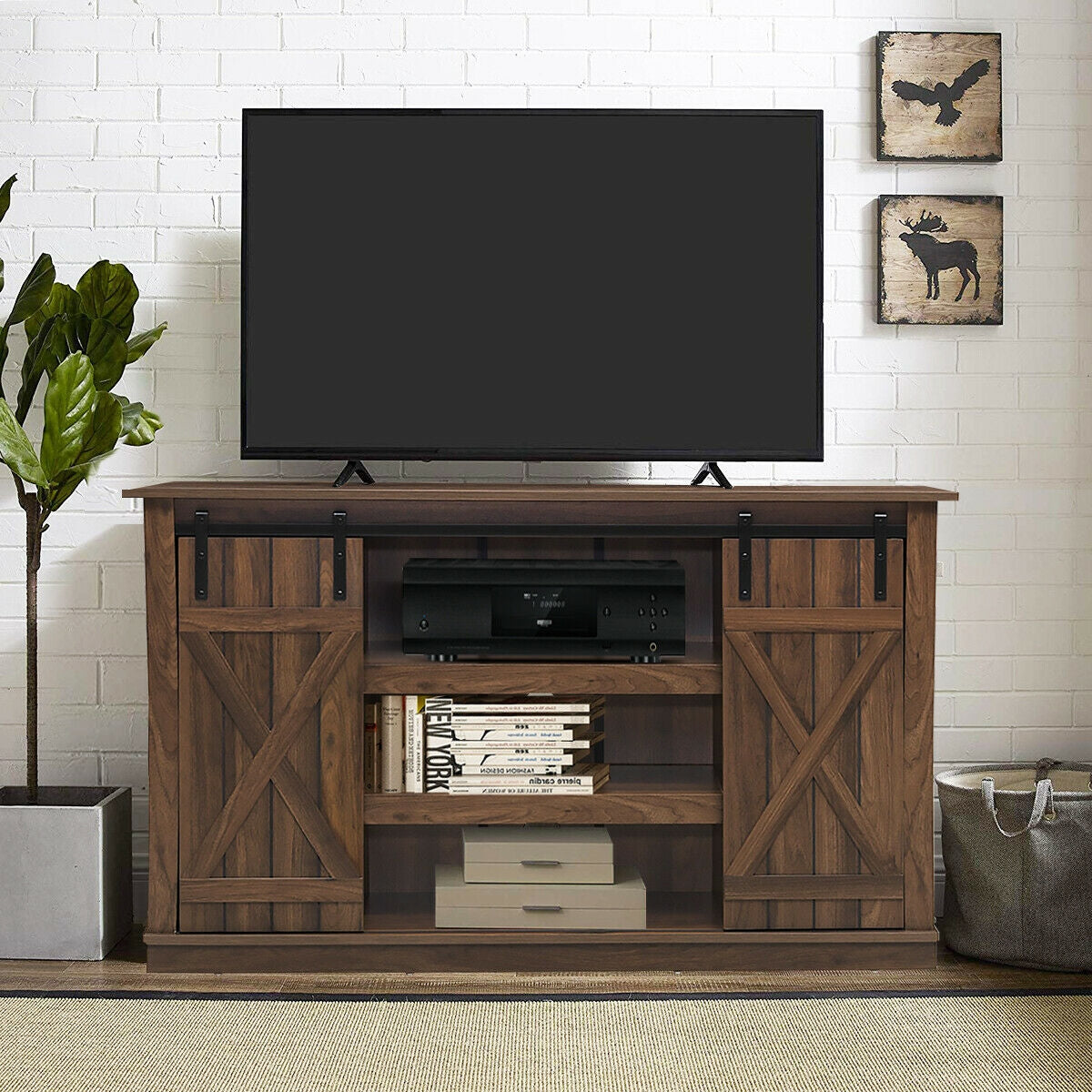 Sliding Barn TV Stand Console Table-Brown-Entertainment Centers & TV Stands-DECOROLALA