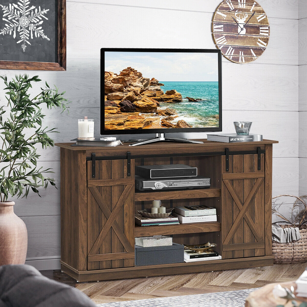Sliding Barn TV Stand Console Table-Brown-Entertainment Centers & TV Stands-DECOROLALA