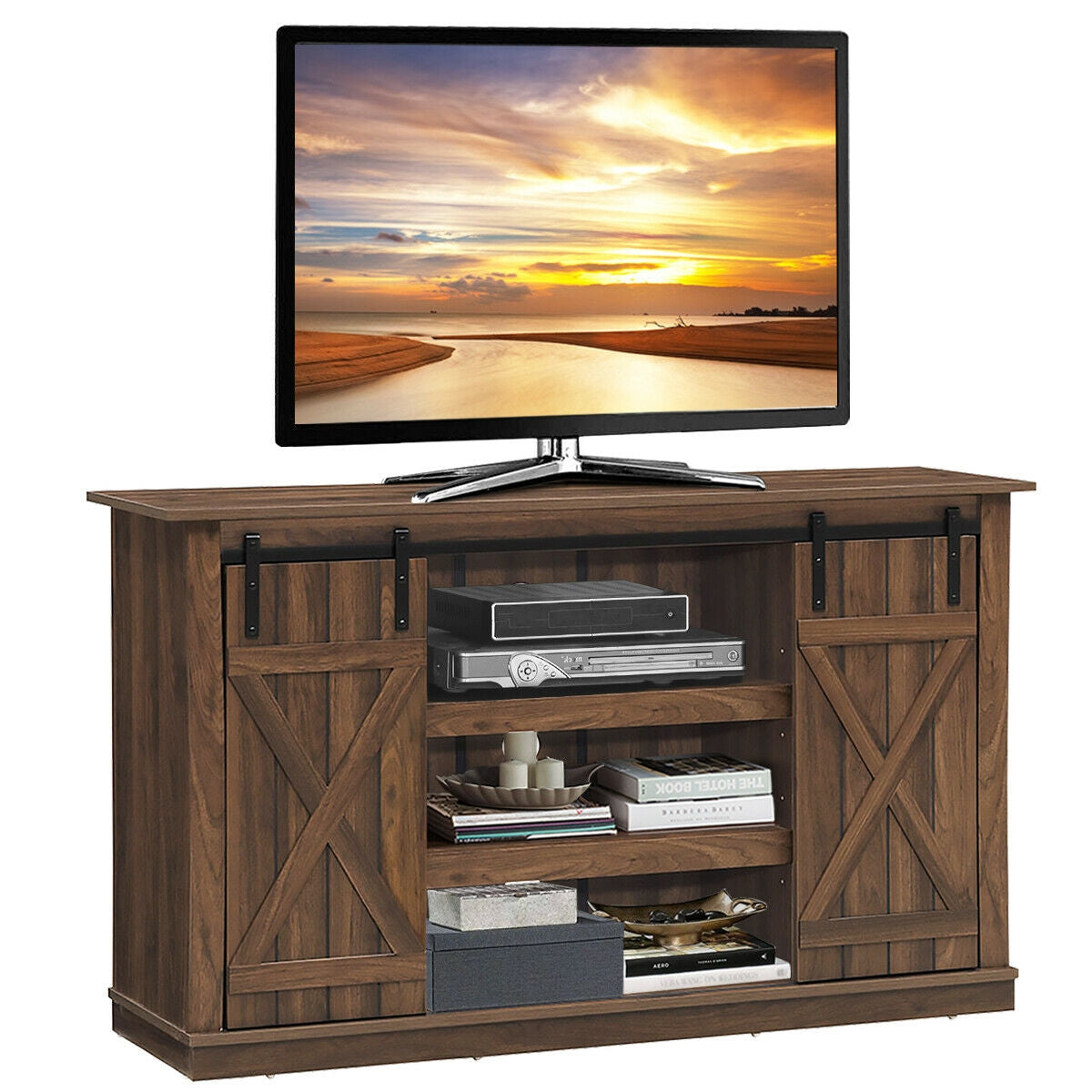 Sliding Barn TV Stand Console Table-Brown-Entertainment Centers & TV Stands-DECOROLALA
