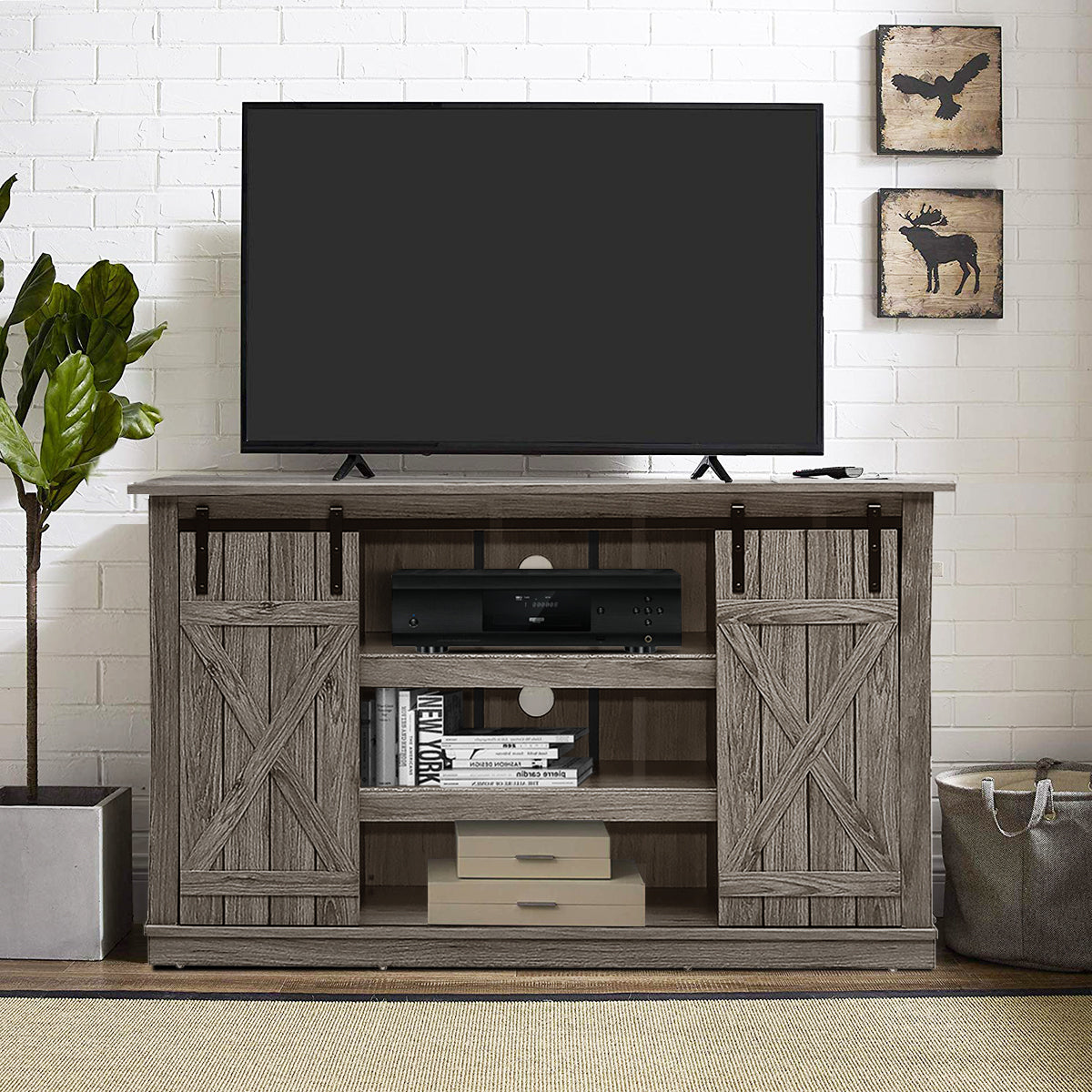 Sliding Barn TV Stand Console Table-Gray-Entertainment Centers & TV Stands-DECOROLALA