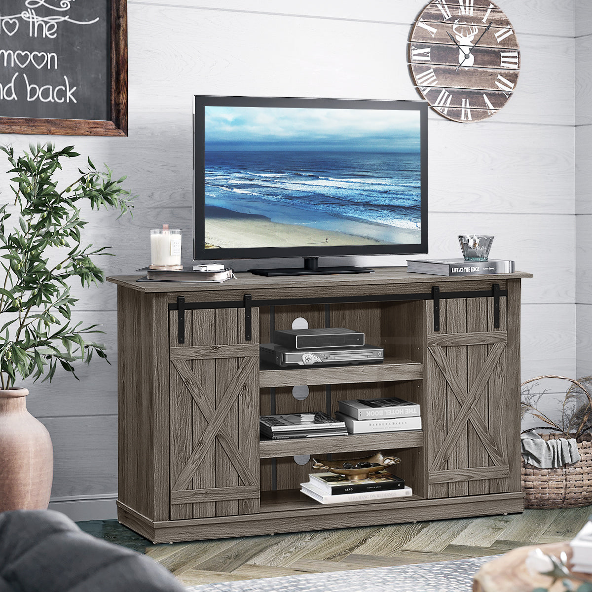 Sliding Barn TV Stand Console Table-Gray-Entertainment Centers & TV Stands-DECOROLALA