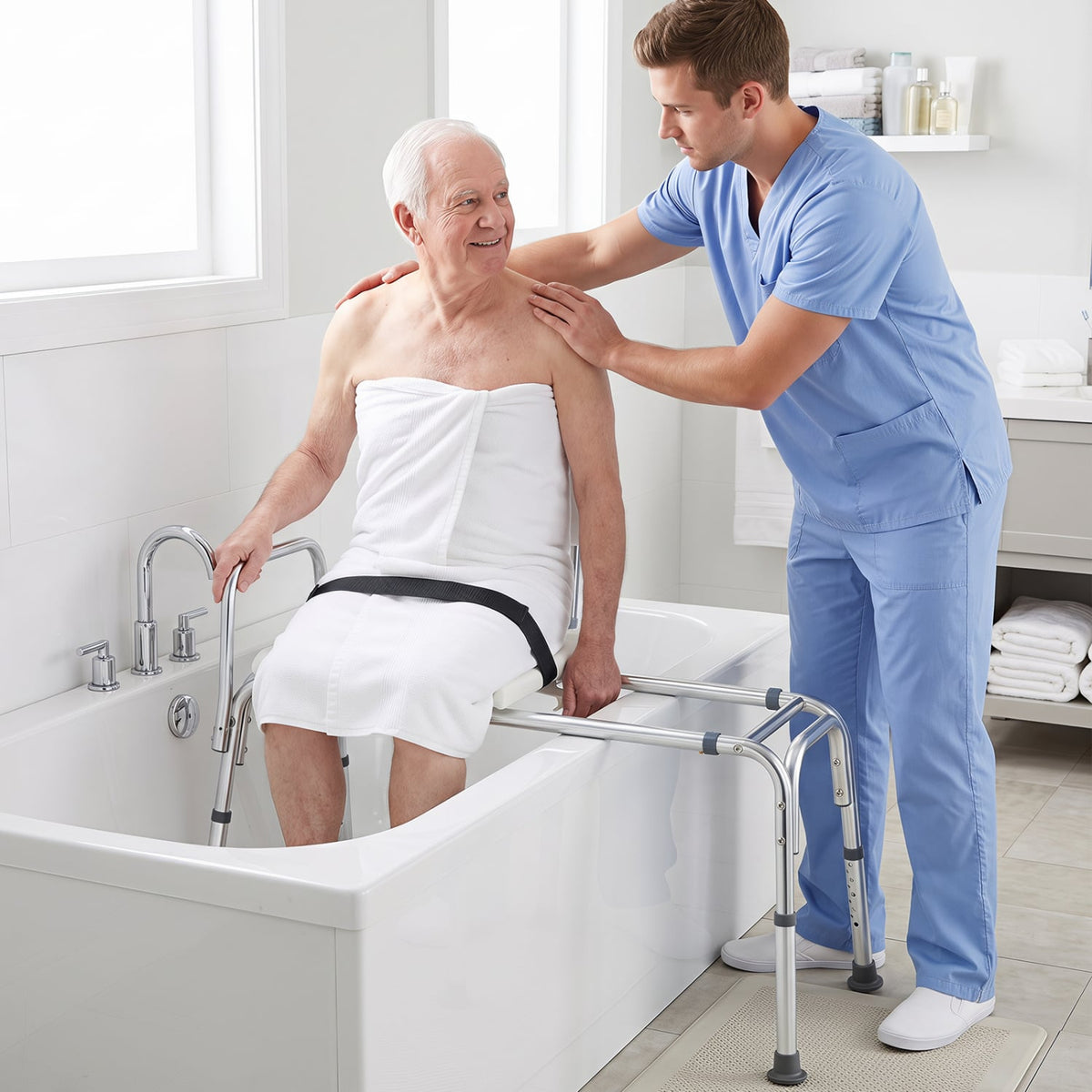 Sliding Tub Transfer Bench Shower Chair for Disabled and Elderly-White-Bath Safety Products-DECOROLALA