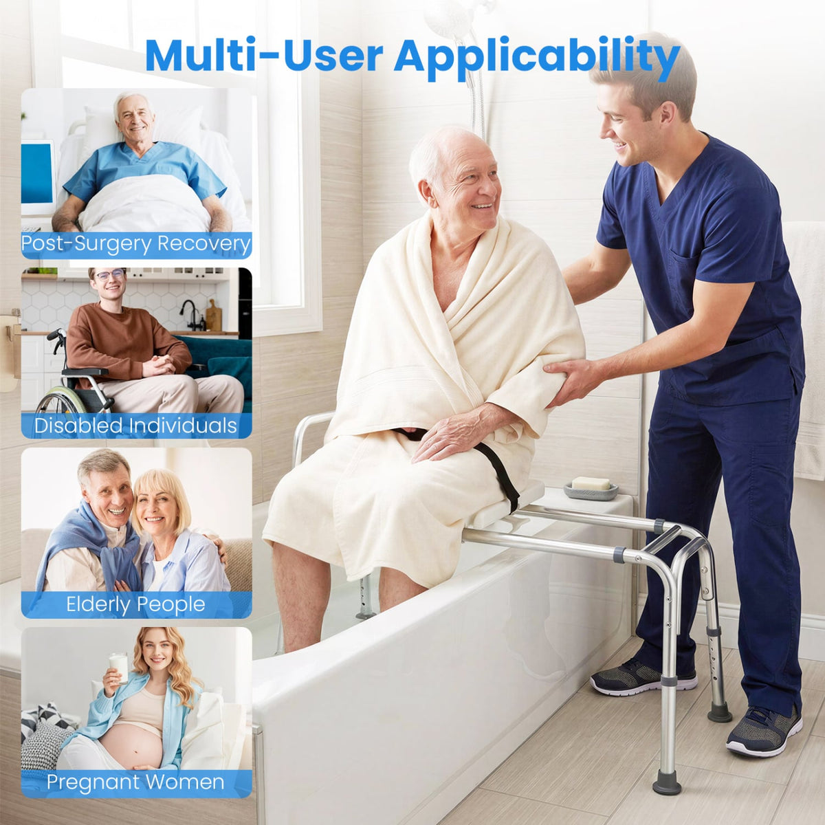 Sliding Tub Transfer Bench Shower Chair for Disabled and Elderly-White-Bath Safety Products-DECOROLALA