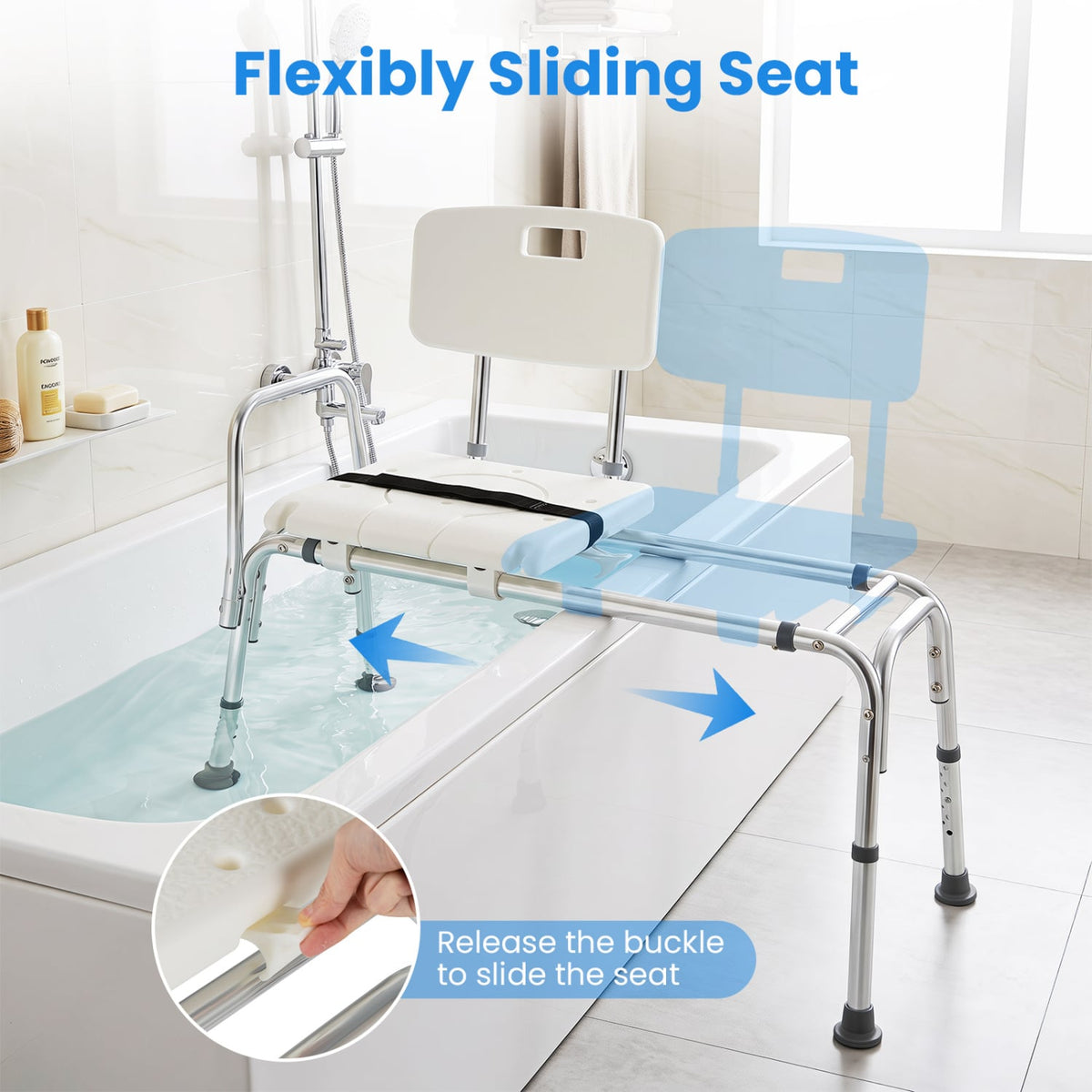 Sliding Tub Transfer Bench Shower Chair for Disabled and Elderly-White-Bath Safety Products-DECOROLALA