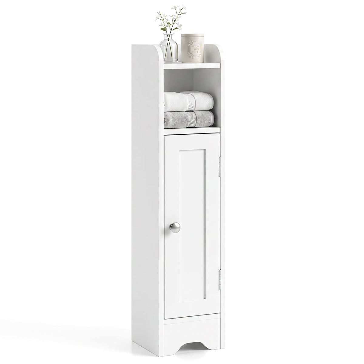 Slim Bathroom Cabinet - White 31.5" Corner Storage Organizer-Floor Cabinets-DECOROLALA